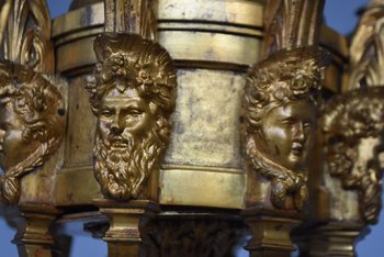             Magnificent Louis XIV Chandelier Napoleon III In Gilt Bronze Heads