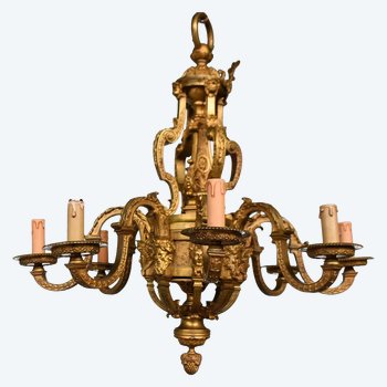             Magnificent Louis XIV Chandelier Napoleon III In Gilt Bronze Heads