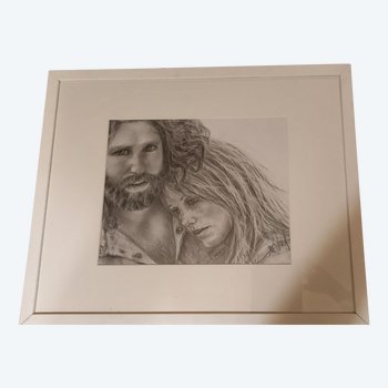 Dessin Mine de plomb /Jim Morrison/ Pamela Courson