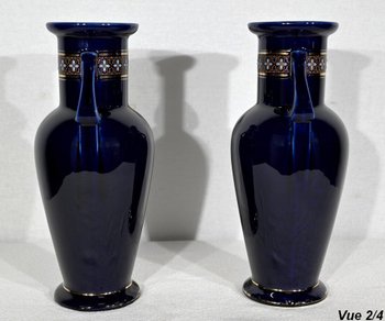 Pair of Glazed Earthenware Vases - Early XXth