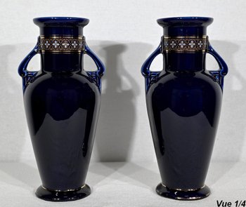 Pair of Glazed Earthenware Vases - Early XXth