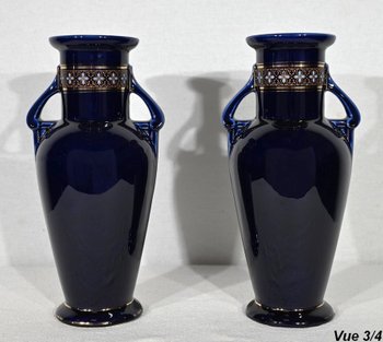 Pair of Glazed Earthenware Vases - Early XXth