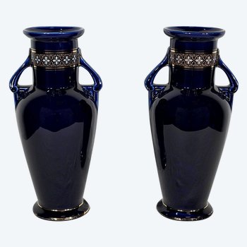 Paire de Vases en Faïence Émaillée – Début XXe