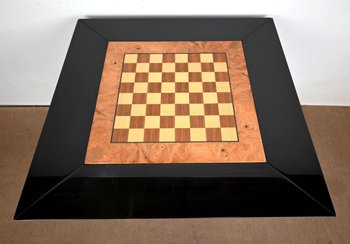 Ensemble Table de Jeux, Échiquier et Paire de Chaises Paul Michel – 1970