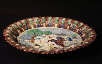 Earthenware dish, school of Tours, suite of  Palissy 19th 