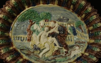 Earthenware dish, school of Tours, suite of  Palissy 19th 