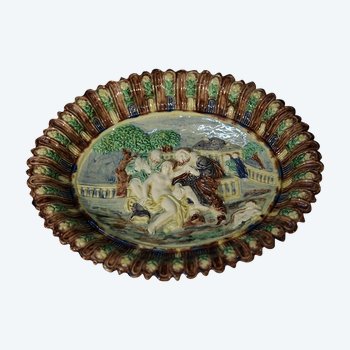 Earthenware dish, school of Tours, suite of  Palissy 19th 