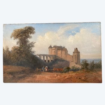 Auguste JUGELET (1805-1874) - "Vieux Château de la Falaise de Dieppe" - Huile sur panneau