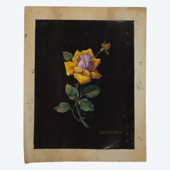 Carton de tapisserie d'Aubusson fleur sur fond noir