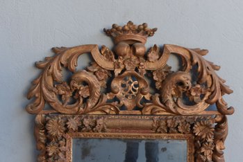 Specchio Luigi XIV In Legno Intagliato E Dorato XVIII Volta