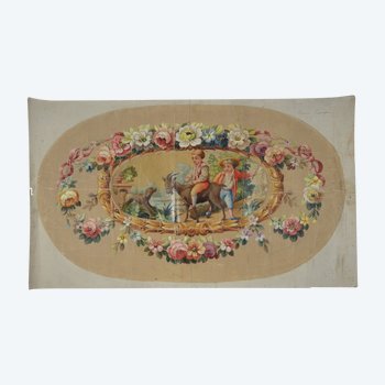 Carton de tapisserie d'Aubusson pochon paysans