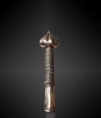 SCIABOLA detta Dha Birmanie fine XIX secolo Legno, ferro e argento