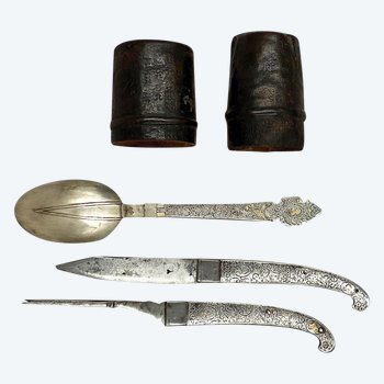 TRAVEL COVER : Knife, spoon & fork - Germany - circa 1730