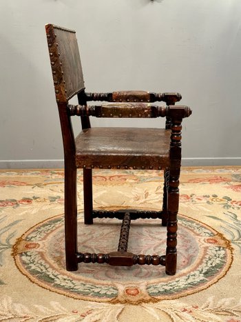 Poltrona in pelle di Cordoba di epoca Luigi XIII