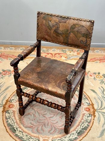Poltrona in pelle di Cordoba di epoca Luigi XIII