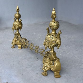 Important Pair Of Bronze Fireplace Andirons XIXth Century