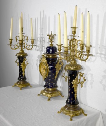 Important Gilded Bronze Mantel Set - Late 19th Century