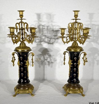 Important Gilded Bronze Mantel Set - Late 19th Century