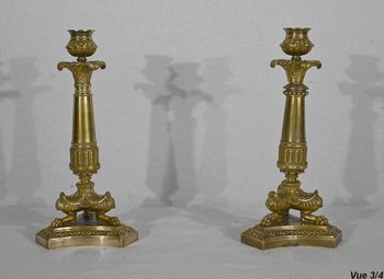 Pair of bronze candlesticks, Restoration period - Early 19th century