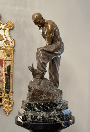 Paul Moreau-vauthier (1871-1936), importante scultura in bronzo con patina marrone