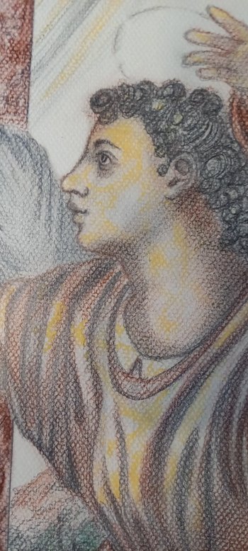 pencil and red chalk drawing The Annunciation (after Andrea Del Sarto)