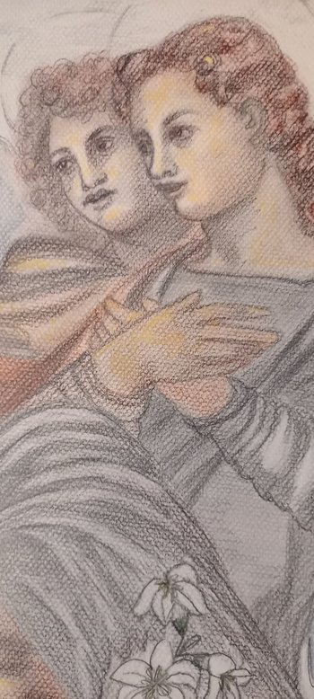 pencil and red chalk drawing The Annunciation (after Andrea Del Sarto)