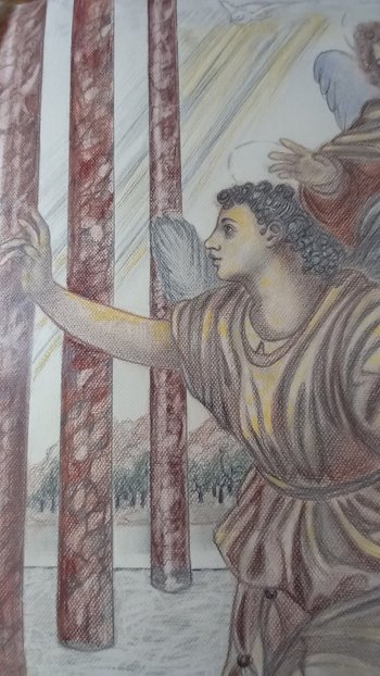 pencil and red chalk drawing The Annunciation (after Andrea Del Sarto)