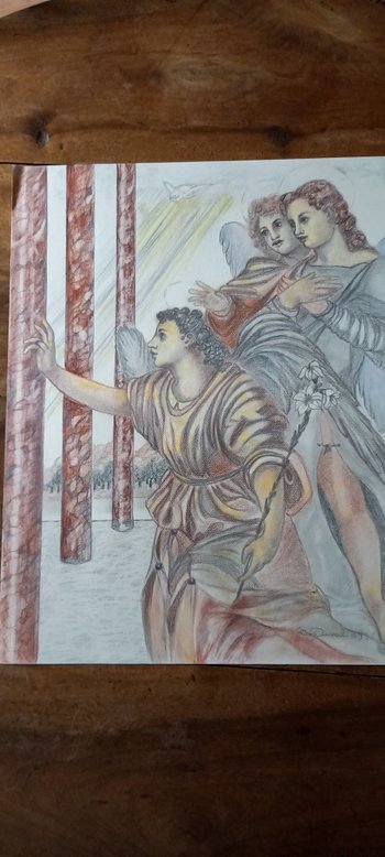 pencil and red chalk drawing The Annunciation (after Andrea Del Sarto)