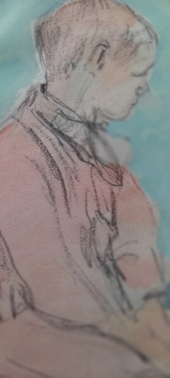 Dessin d'Yvonne Brudo Esquisse pierre noire avec rehauts aquarelle / (XIX-XX)