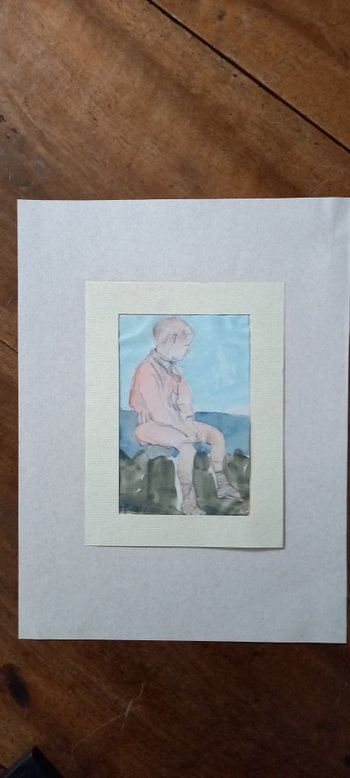 Dessin d'Yvonne Brudo Esquisse pierre noire avec rehauts aquarelle / (XIX-XX)