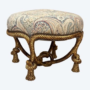 Fournier, Attribué à, Tabouret Pouf En Bois Sculpté Et Doré Epoque Napoleon III