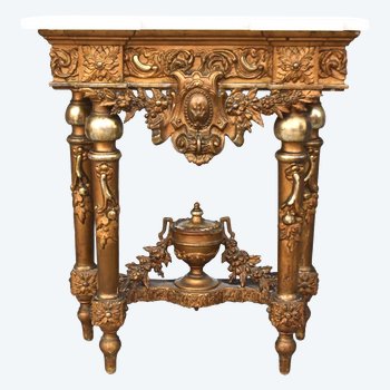 Console Wood And Golden Stucco Top Marble Late Nineteenth Time