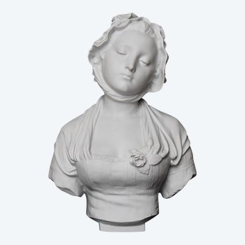LAURENT Eugène (1832-1898) Bisque bust of a young girl after Jean Baptiste GREUZE