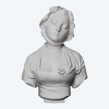 LAURENT Eugène (1832-1898) Busto di giovane ragazza in bisquit dopo Jean Baptiste GREUZE