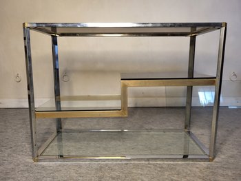 Scaffale espositivo anni '70 in metallo e vetro fumé