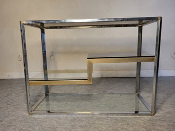 Scaffale espositivo anni '70 in metallo e vetro fumé