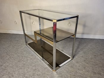 Scaffale espositivo anni '70 in metallo e vetro fumé