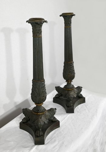 Pair of Bronze Candlesticks, Restoration period - Early 19th century