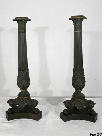 Pair of Bronze Candlesticks, Restoration period - Early 19th century