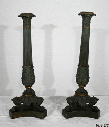 Pair of Bronze Candlesticks, Restoration period - Early 19th century