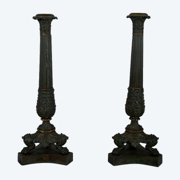 Pair of Bronze Candlesticks, Restoration period - Early 19th century