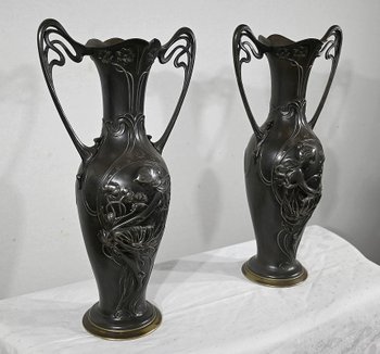 Importante Paire de Vases en Etain, Art Nouveau – 1900