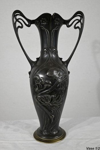 Importante Paire de Vases en Etain, Art Nouveau – 1900