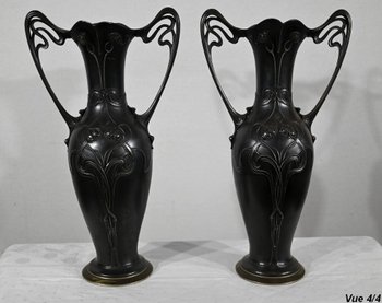 Importante Paire de Vases en Etain, Art Nouveau – 1900