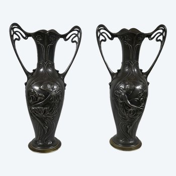 Importante coppia di vasi in peltro, Art Nouveau - 1900