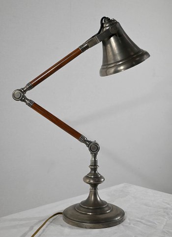 Lampada a braccio articolato in metallo e legno - 1920