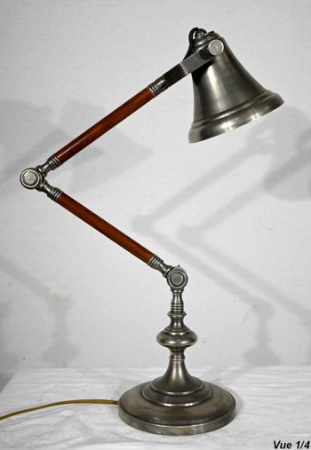 Lampada a braccio articolato in metallo e legno - 1920