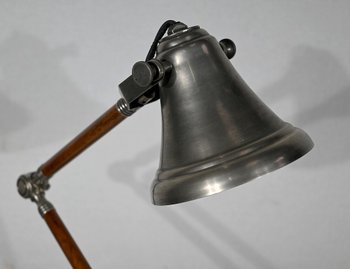 Lampada a braccio articolato in metallo e legno - 1920