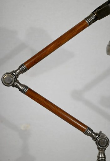 Lampada a braccio articolato in metallo e legno - 1920