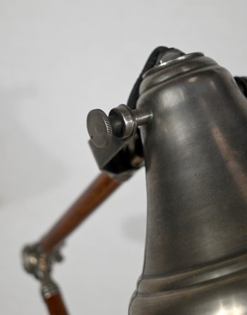 Lampada a braccio articolato in metallo e legno - 1920